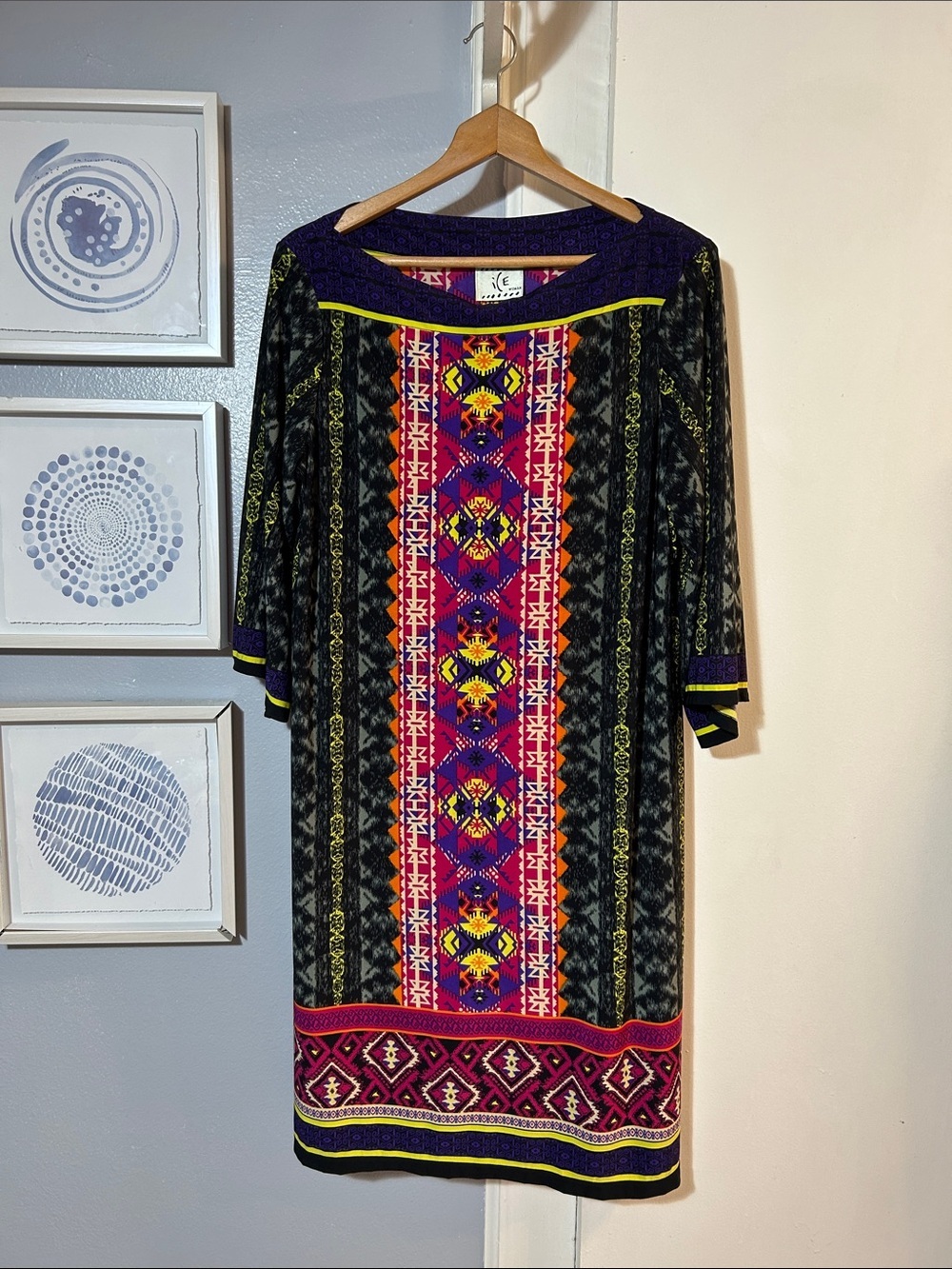 Vintage Y2K I.C.E. Aztec Print Fairy Whimsical 90s Vibe Shift Dress Size 10